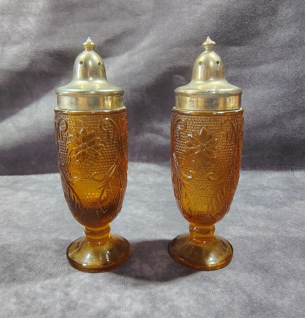INDIANA GLASS TIARA AMBER SANDWICH SALT & PEPPER SET